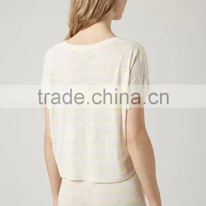 Beige Striped Tee and Shorts Set Women Pajamas thumbnail-3