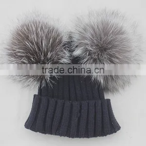 Myfur Female Warm Genuine Fur Bobble Beanie Real Fur Pom Pom Fox Knitted Beanie Hat Warm Winter Cap thumbnail-5