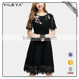 Women Casual Crochet Black Elegant Floral and Lace Dress Designs,ladies New Model Dress & Ladies Fashion Lace Patchwork Dresses thumbnail-1