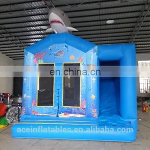 Commercial Blue Shark China Inflatable Bounce House With Slide thumbnail-1