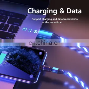 3 in 1 Usb Charging Cable 540 Degree Rotation Led Luminous Flowing Magnetic Charging USB Data Cable for Iphone thumbnail-5