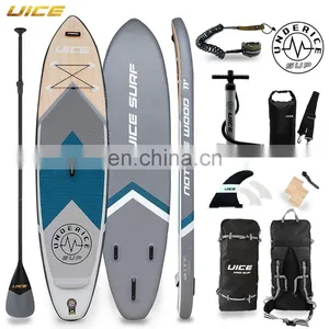 11'x33''x6'' Ocean Blue Wood Design Inflatable Sup Stand Up Paddle Board ISUP thumbnail-1