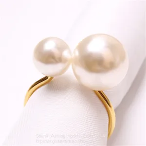 Wholesale Hotel Wedding Table Decoration Metal Alloy White Pearl With Gold Napkin Ring thumbnail-1