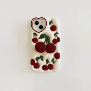Fashion Cute 3D Cherry Bracket Soft Silicone Phone Case for IPhone 13 12 11 14 15 Pro Max on IPhone 14Pro 15Pro Back Cover thumbnail-3