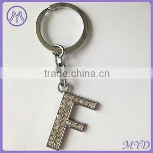 F Letter Metal Key Chain Alphabet Key Ring With Rhinestone Paved thumbnail-1