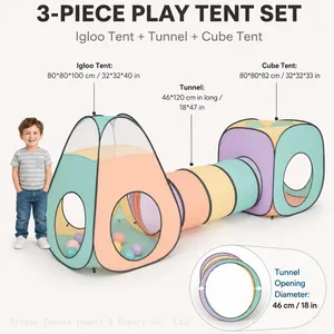 3pc Pop Up Children Play Tent : 1 Crawl Tunnel + 2 Tents : Kids Tents for Boys, Girls, Large Children Playhouse Ball Pit + Storage Case… thumbnail-3