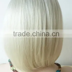 Most Popular Ombre Grey Medium Straight Lace Front Synthetic Bob Wig With Fringe thumbnail-3