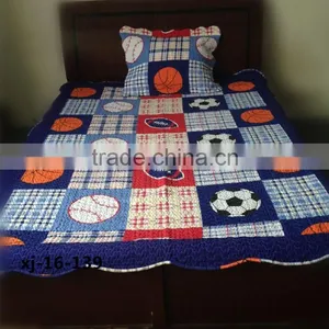 Boys Quilt With Football and Car Print in thumbnail-1