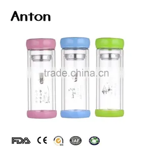 10oz High Quality Glass Bottle With Tea Straier Double Wall Glass Water Bottle With Tea Filter Infuser thumbnail-4