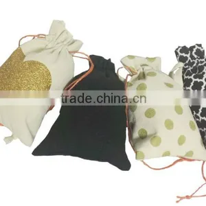 Mini Fabric Gold Stamping Jewellery Pouch With Drawstring thumbnail-3