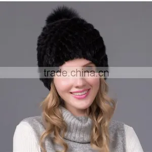 Winter Rabbit Fur Pompom Hat Brown Women Mink Fur Hat Knitted Mink Hat thumbnail-5