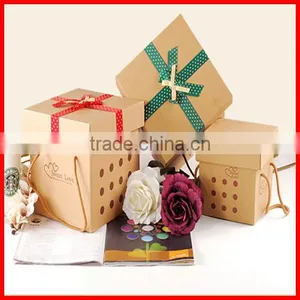 Primary Colour Square Custom Kraft Corrugated Packaging Gift Box With Lid and Ribborn Wholesale thumbnail-2