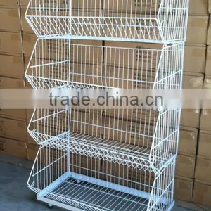 RH-BR01 White Color Light Dusty Stackable Basket Rack,Stacking Wire Basket thumbnail-1