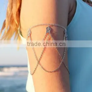 Fashion Sliver Leaves Multilevel Chain Arm Chain Body Jewelry thumbnail-1