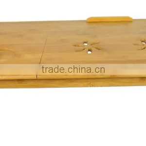 Bamboo Multi-Position Adjustable Laptop Computer Desk & Serving Bed Tray With Drawer thumbnail-3