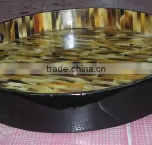 High Quality Best Selling Buffalo Horn Serving Round Tray thumbnail-1