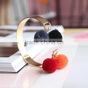 Colorful Pom Pom Gold Cuff Bangle Bohemian Pompon Cuff Bangle thumbnail-5