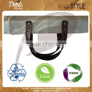 Leather Handle Jute Bag - With Removable Hard Base - Genuine Leather Handle - Luxary Bag thumbnail-6