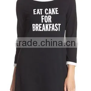 Ladies Sleepwear Nightwear Women Comfy Cotton Blend Crewneck Three-quarter Sleeves Sleep Shirt Nightshirt Cotton Dress thumbnail-6