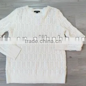 Weave Pattern Design White 100% Acrylic Pullover Knitted Sweater thumbnail-1