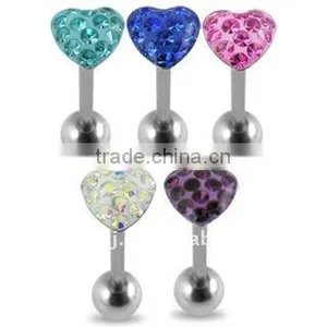 316l Surgical Steel Heart cz Stone Tongue Barbell Anodized Industrial Body Piercing Jewelry, Fashion Tongue Barbell,tongue Rings thumbnail-1