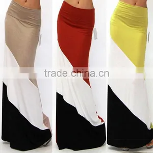 Onen Trade Assurance Beige Color Blocked Minimal Casual Fit Jersey Knit Fold Over Waist Mai Skirt 3697 thumbnail-1