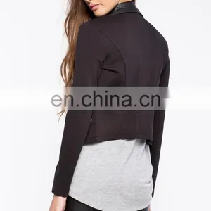 China OEM New Product Cheap Long Sleeves Faux Leather Moto Jacket Women thumbnail-3