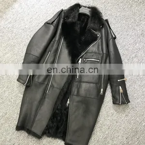 2016 Hot Sale Warm Winter Ladies Shearling Sheepskin Long Coat thumbnail-6