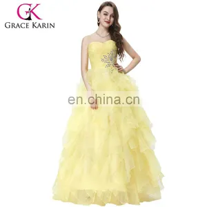Grace Karin Strapless Off Shoulder Organza Long Ball Gown Western Quinceanera Dress For Daughter CL3411-2 thumbnail-1