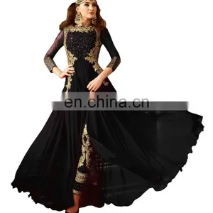 Stylish Women's Black Color Party Wear Anarkali Suits With Flairs Dress Material 2017 (Semi-Stitched) thumbnail-1