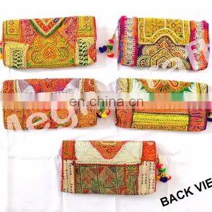 Wholesale Bohemian Banjara Ethnic Handbag- Vintage Clutch Bag-Afghan Clutch Bag- Hand Embroidery Coin Clutch Purse thumbnail-2