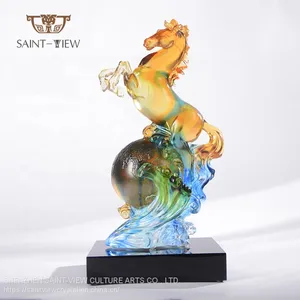 European Featured Crystal Art Glass Liuli Crfat Statue Standing Horse Sculpture thumbnail-2