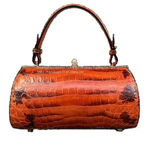 European And American Casual Cylindrical Handbag Horizontal Barrel-Shaped Leather Shoulder Bag Crocodile Leather Diagonal Bag Women thumbnail-3