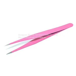 Metal Tweezers Deep Pink Straight Head Tweezers Crystal Glue Diy Handmade Tool Material Straight Head Tweezers thumbnail-2