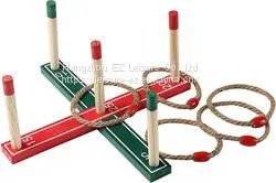 Quoits Wooden Set Ring Toss Game Perfect Toy for Outside Garden With Wood Pegs and Rope Hoops thumbnail-1