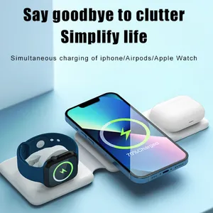 Cross Border 3-in-1 Magnetic Folding Wireless Charger Charging Watch Earphone Folding Stand（Wechat:13510231336） thumbnail-5