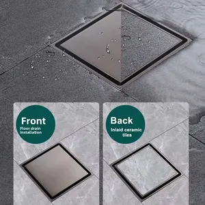 Modern 4 Inch Square Invisible Brass Shower Floor Drain Insert Anti-Odor Polished Chrome for Hotels Bathrooms Kitchens Sinks thumbnail-4
