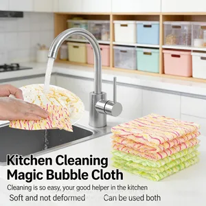 Essuie-tout de cuisine rayés multicolores, lingettes pour vaisselle absorbantes d'huile, utilisables mouillées ou sèches, linges ménagers thumbnail-2
