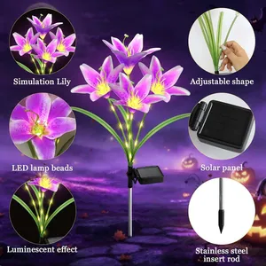 4 Pack Solar Lily Path Lights, IP65 Waterproof, Constant-On, 8-12H Runtime | Each Stake Has 4 Lily Flowers thumbnail-2