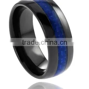 Fashion Ceramic Ring, Ceramic Blue Carbon Fiber Inlay Band (8 Mm) thumbnail-1