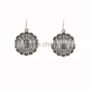Newest Bohemian Jewelry Wheel Shape Antique Silver Plated Hook Dangle Earrings Quality Choice thumbnail-1