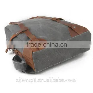 Vintage Leather Canvas Rucksack Backpack Tote Bag thumbnail-3