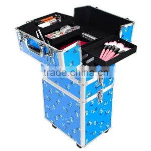Aluminum 3-in-1 Blue Floral Makeup/Beauty/Hairdressing/Vanity Trolley/Box/Case thumbnail-4