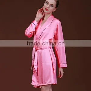 2016 New Summer Ladies Sexy Pajamas Bathrobe Nightgown Women's Long Sleeve Silk Bathrobe Sleep Robe Smooth Lady's Robes thumbnail-1
