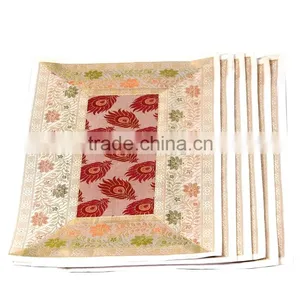 Indian Silk Table Runner With 6 Place Mats & 6 Coaster in Blue Color Size 16*62 thumbnail-2