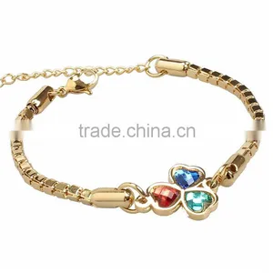 Fancy Jewelry Stainless Steel Gold Chain Zircon Clover Pendant Bracelet for Girls Supplier's Choice thumbnail-2