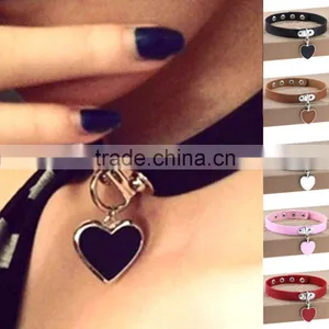 Wholesale Anime Rock Harajuku Punk Gothic Heart Necklace Pendant Leather Necklace Leather Collar Choker Necklace Bracelet thumbnail-1