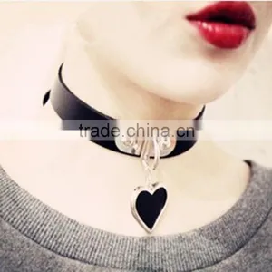 Wink Gal Trendy Chokers Necklaces Rock Style Leather Steam Punk Punk Heart Necklace Pendants thumbnail-2
