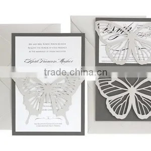 Butterfly Wedding Invitations - Shimmer Silver, Slate Gray, Black and White, Neutral, Pearl Shimmer, Laser Cut Invitations thumbnail-1