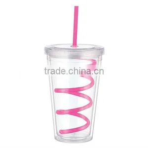 400ml Double Wall Plastic Cup With Straw Insert Ice Cup thumbnail-1